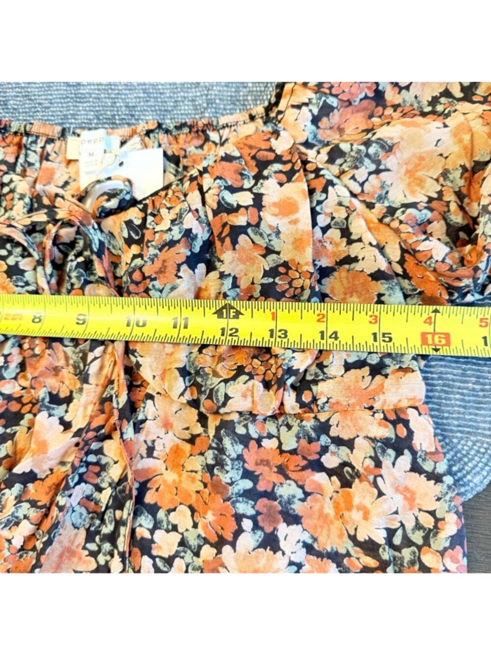 Blu Pepper Floral Peplum Blouse Size M Boho Long Sleeve Tie Front Sheer Top - Picture 13 of 16